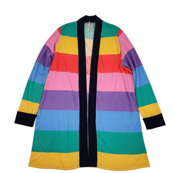 My Story Striped Cardigan Sweater Colorful Rainbow Multicolor Open Front Size L - Picture 1 of 10